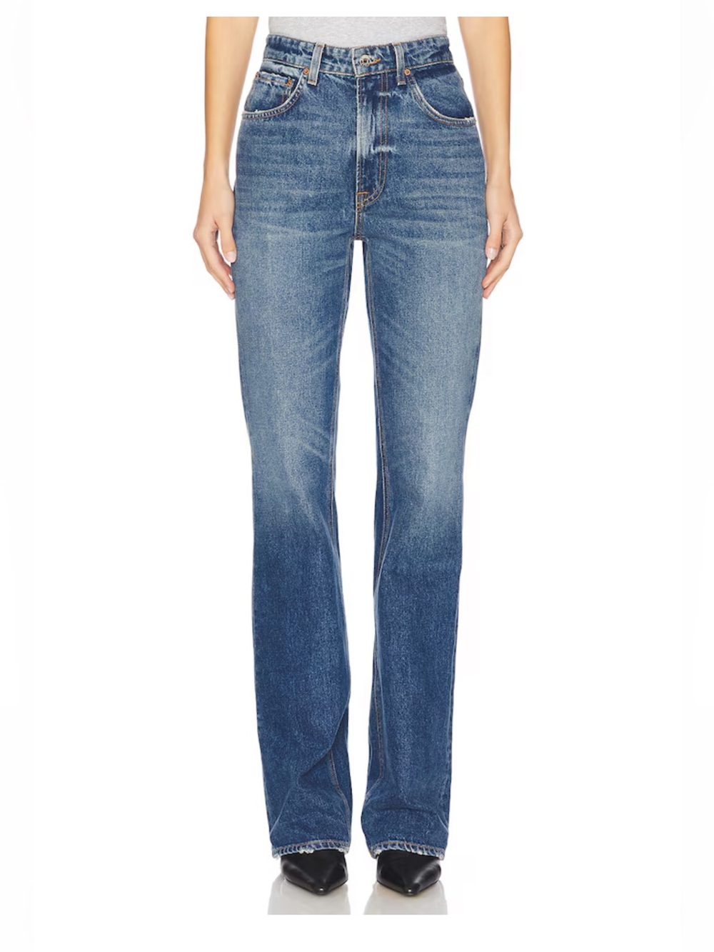 GRLFRND High-Rise Straight-Leg Blue Jeans